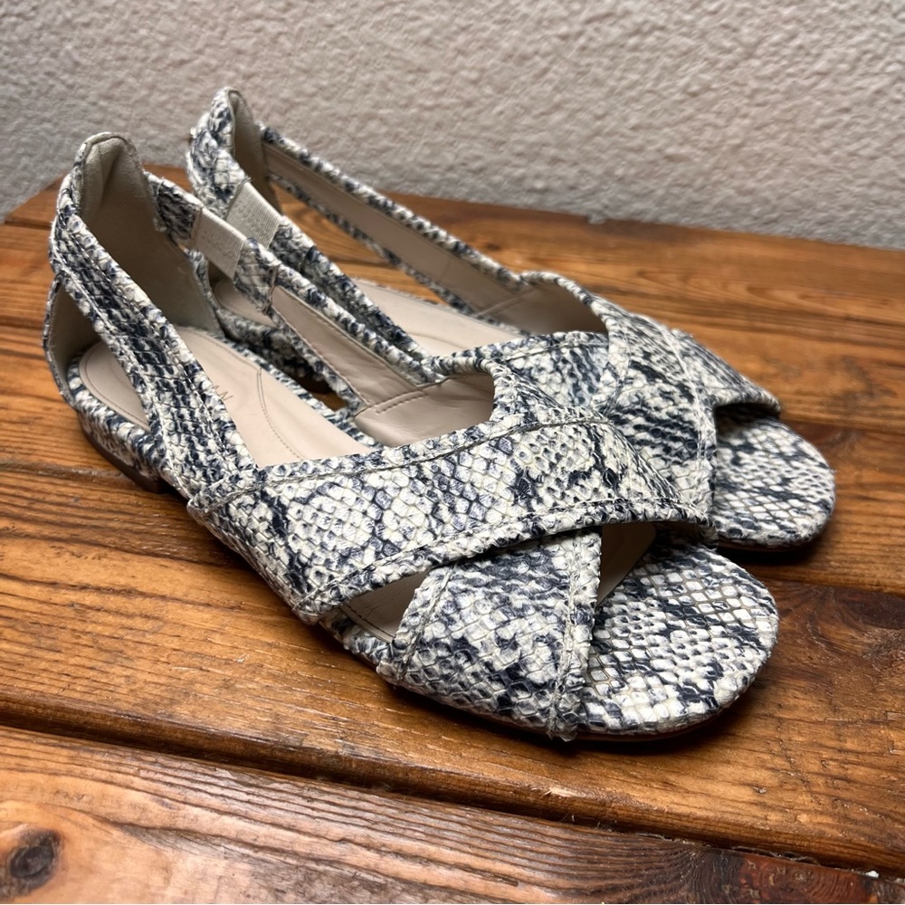 COLE HAAN Sz 7B Lewis Flat Crisscross Reptile Print Women’s Shoes Sandals